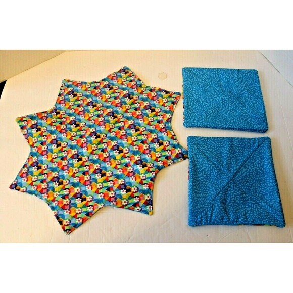 Vintage Quilted Hot Pad Set Handmade Star Trivet Pot Holders Reversible - Picture 4 of 4